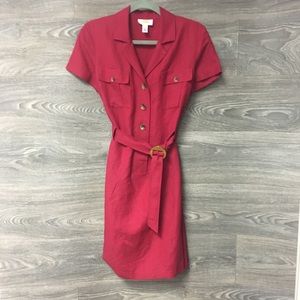 Talbots Petite Cranberry Linen Shirt Dress 6P